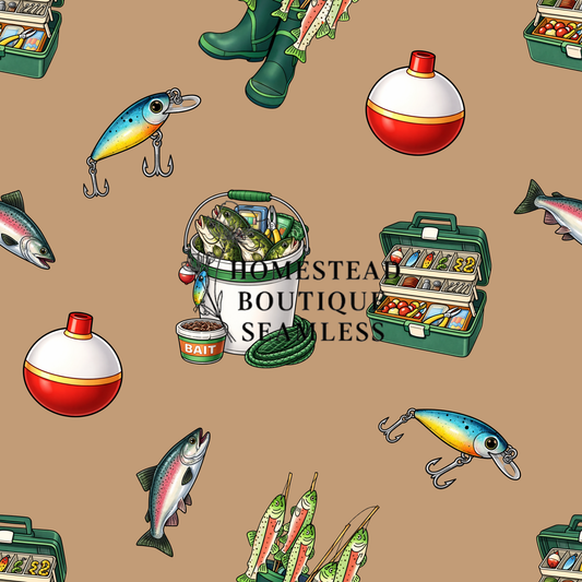 Brown fishing things seamless
