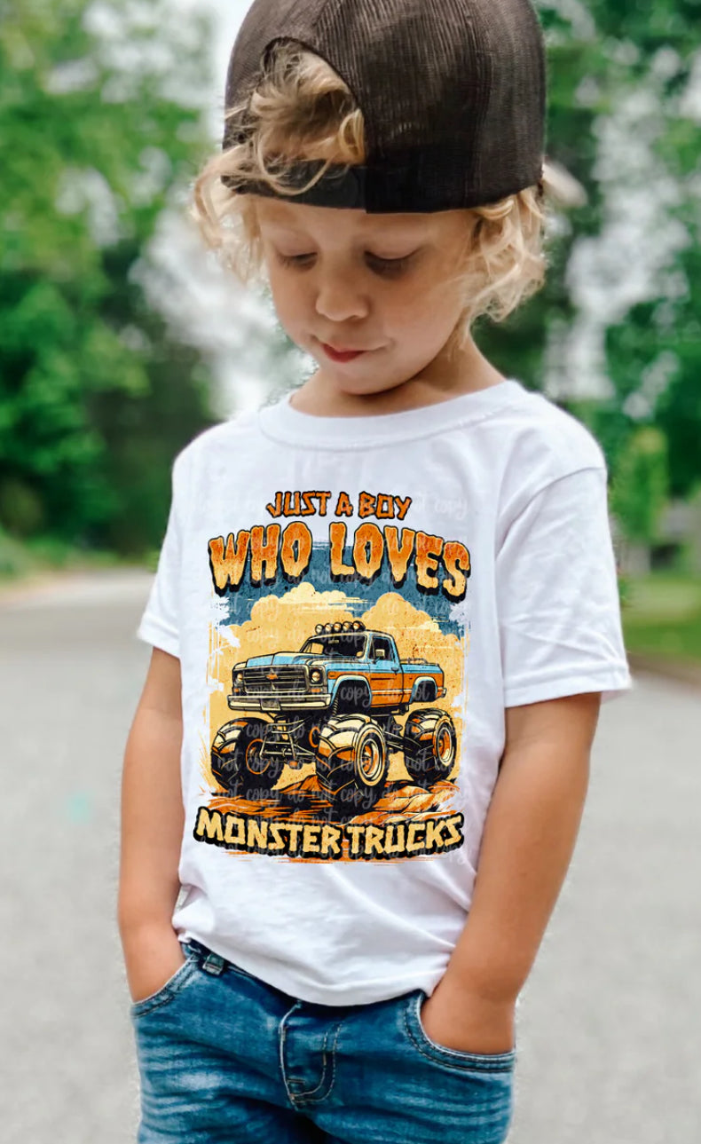Just a boy who loves monster trucks shirt option