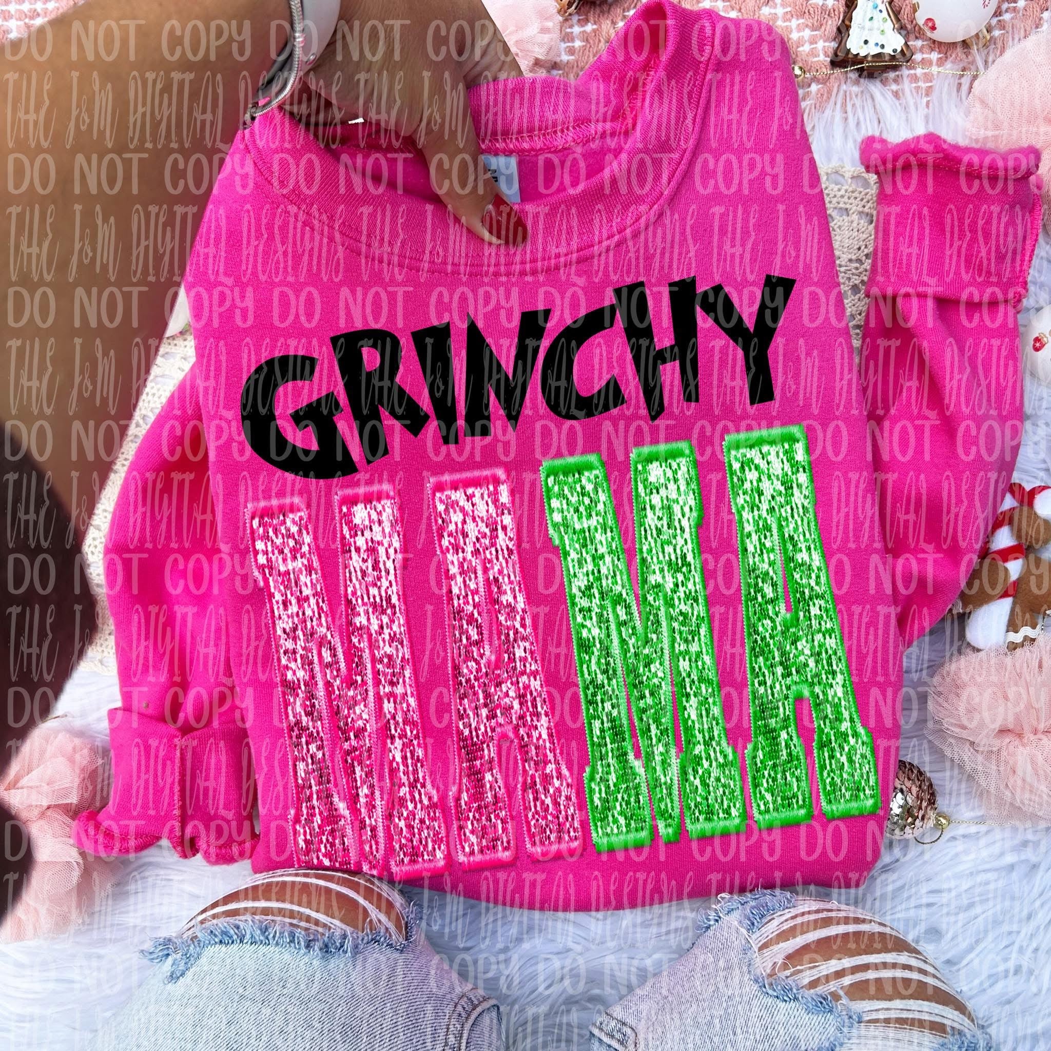 Faux sequins grinch mama shirt option