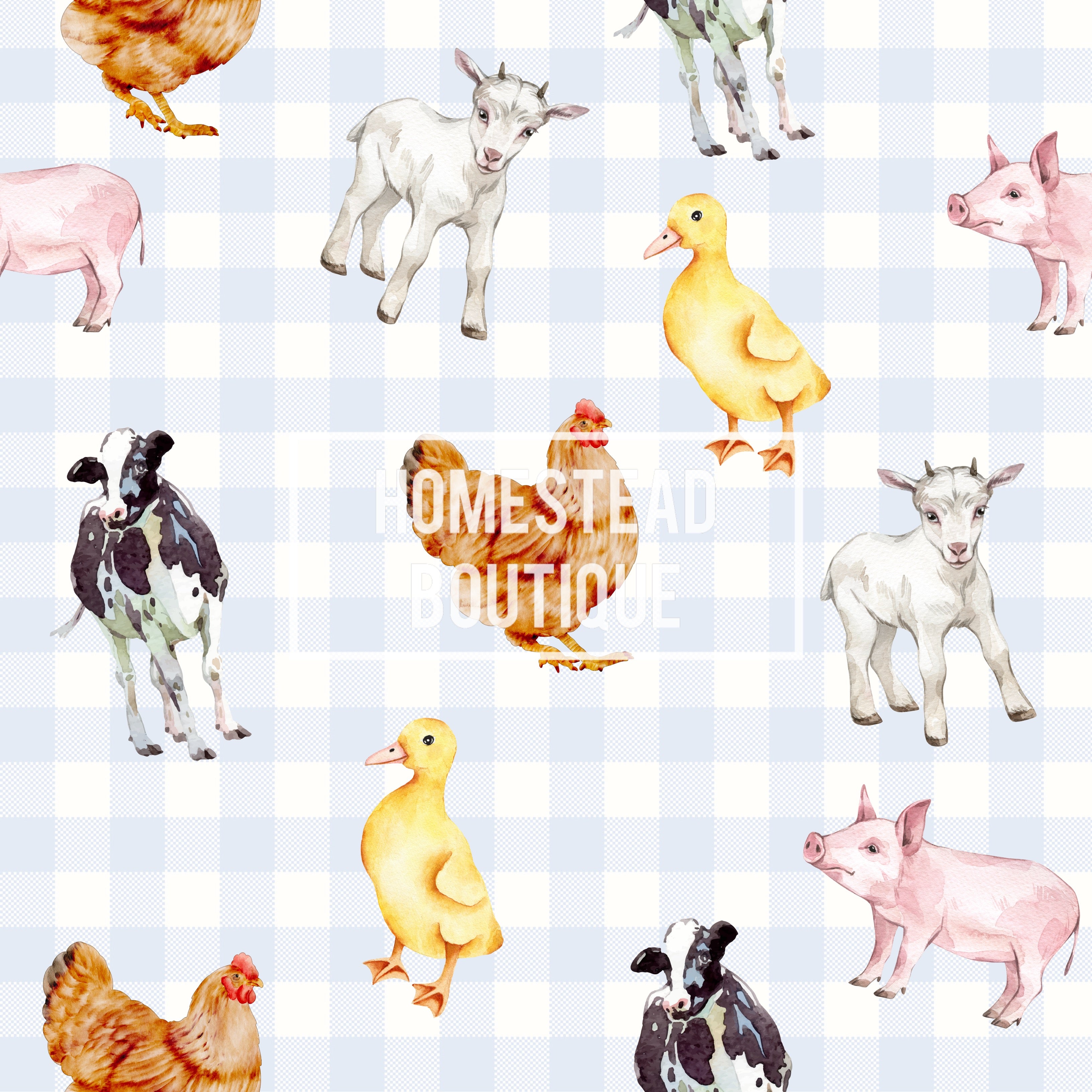 Gingham farm animals seamless