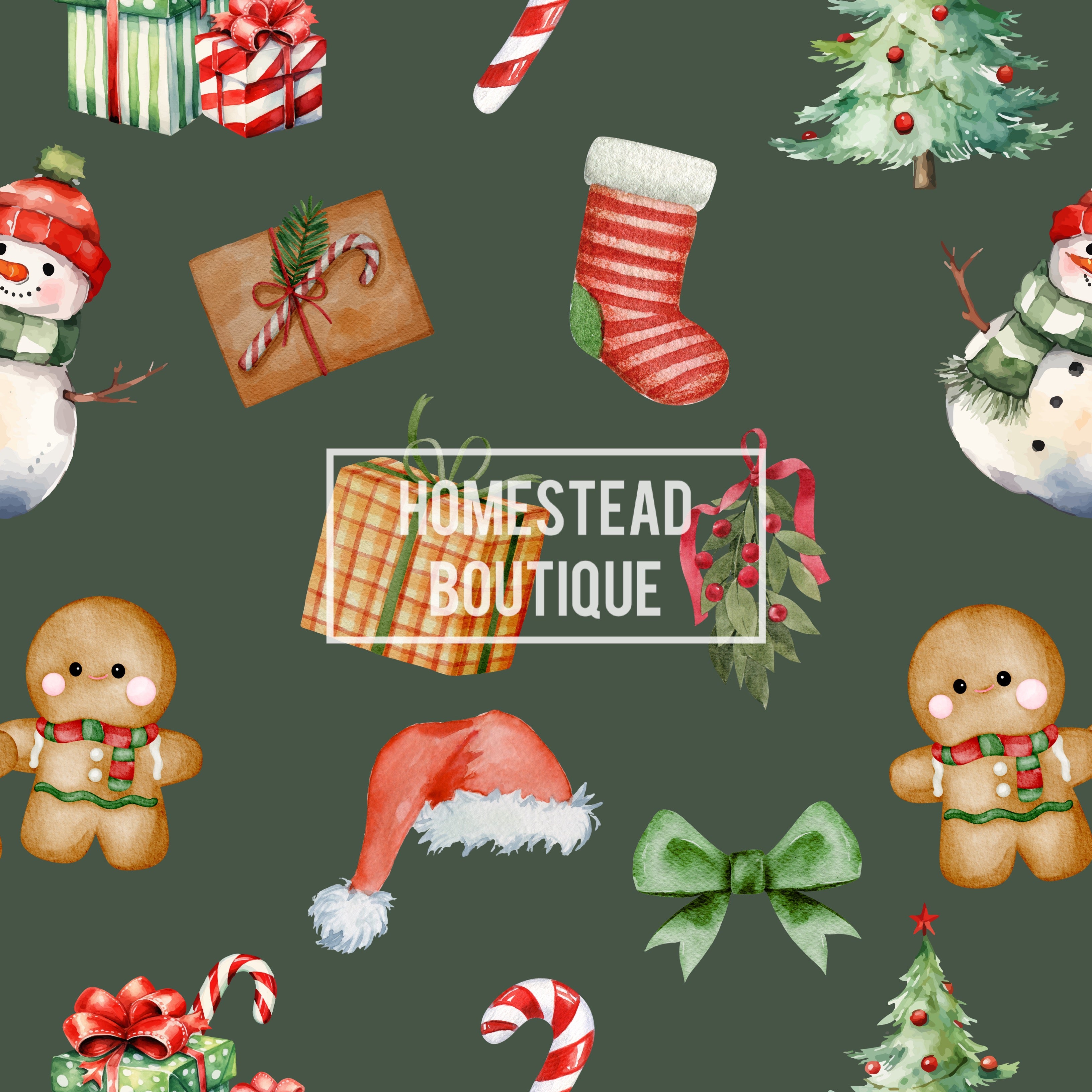 Christmas things-dark green color way seamless