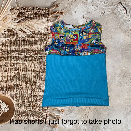 Blue dog Titus tank/slim short set (4t)