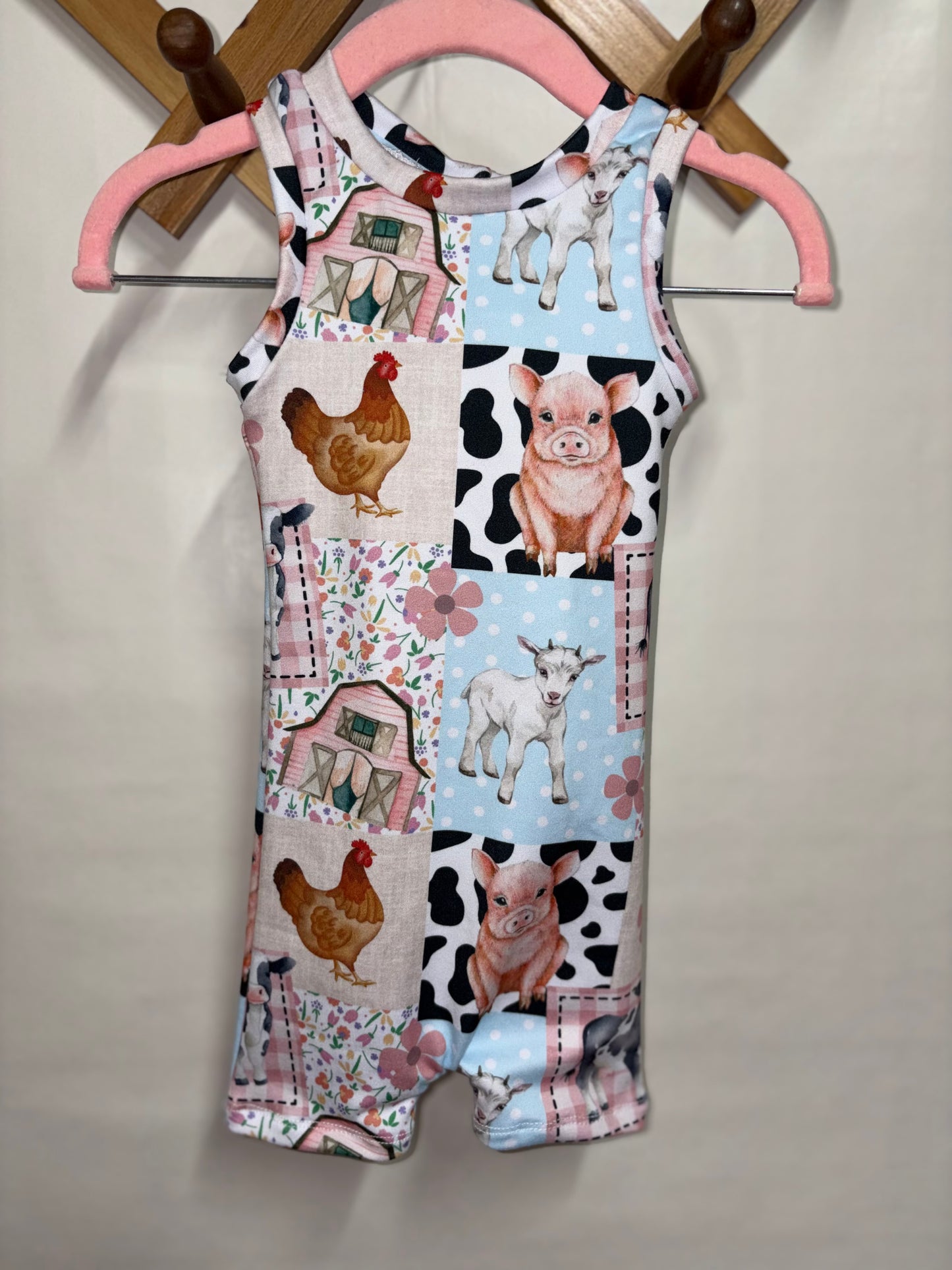 Farm patchwork Ollie romper (12/18)