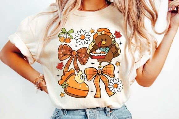 Turkey and daisy pumpkin shirt option