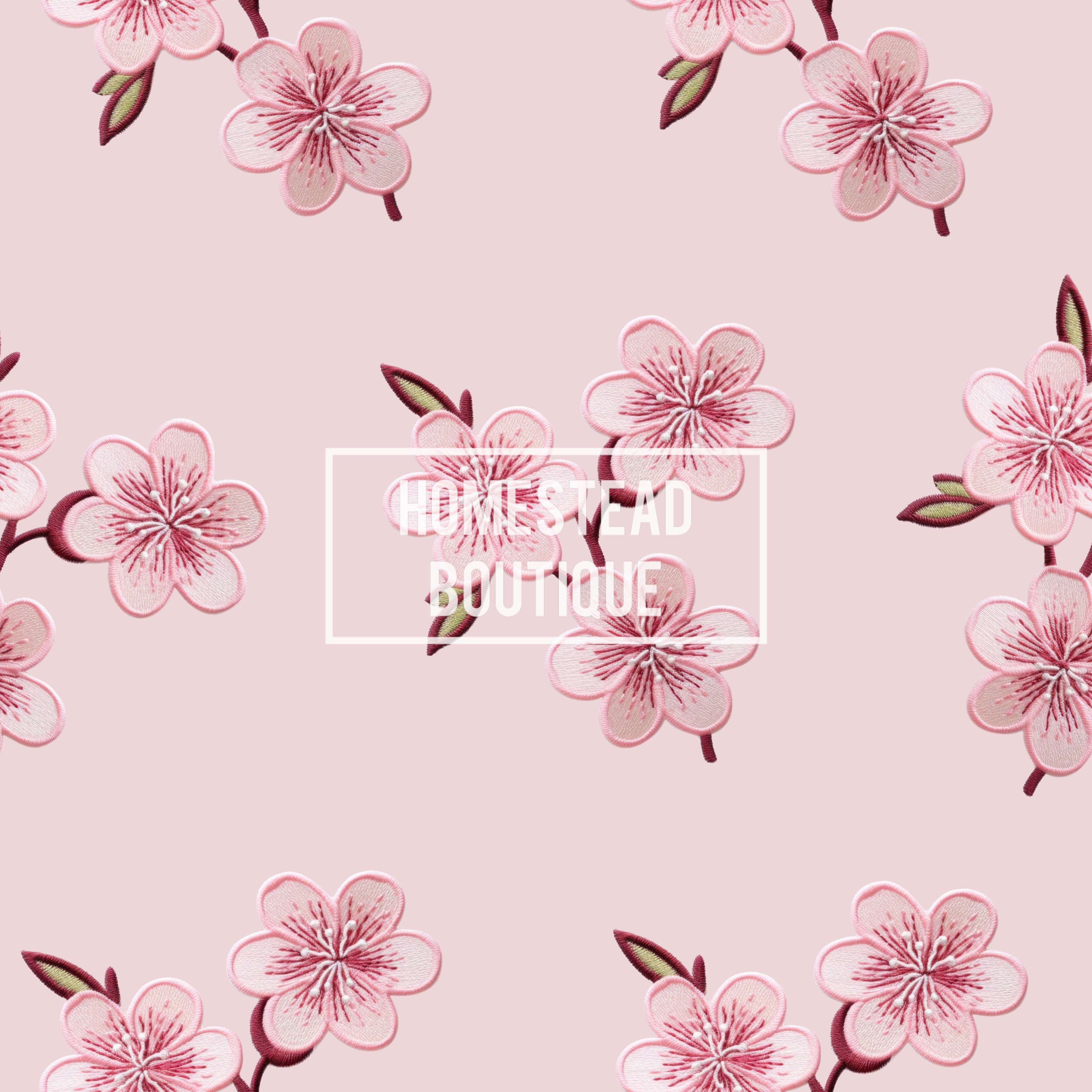 Pink embroidered floral seamless