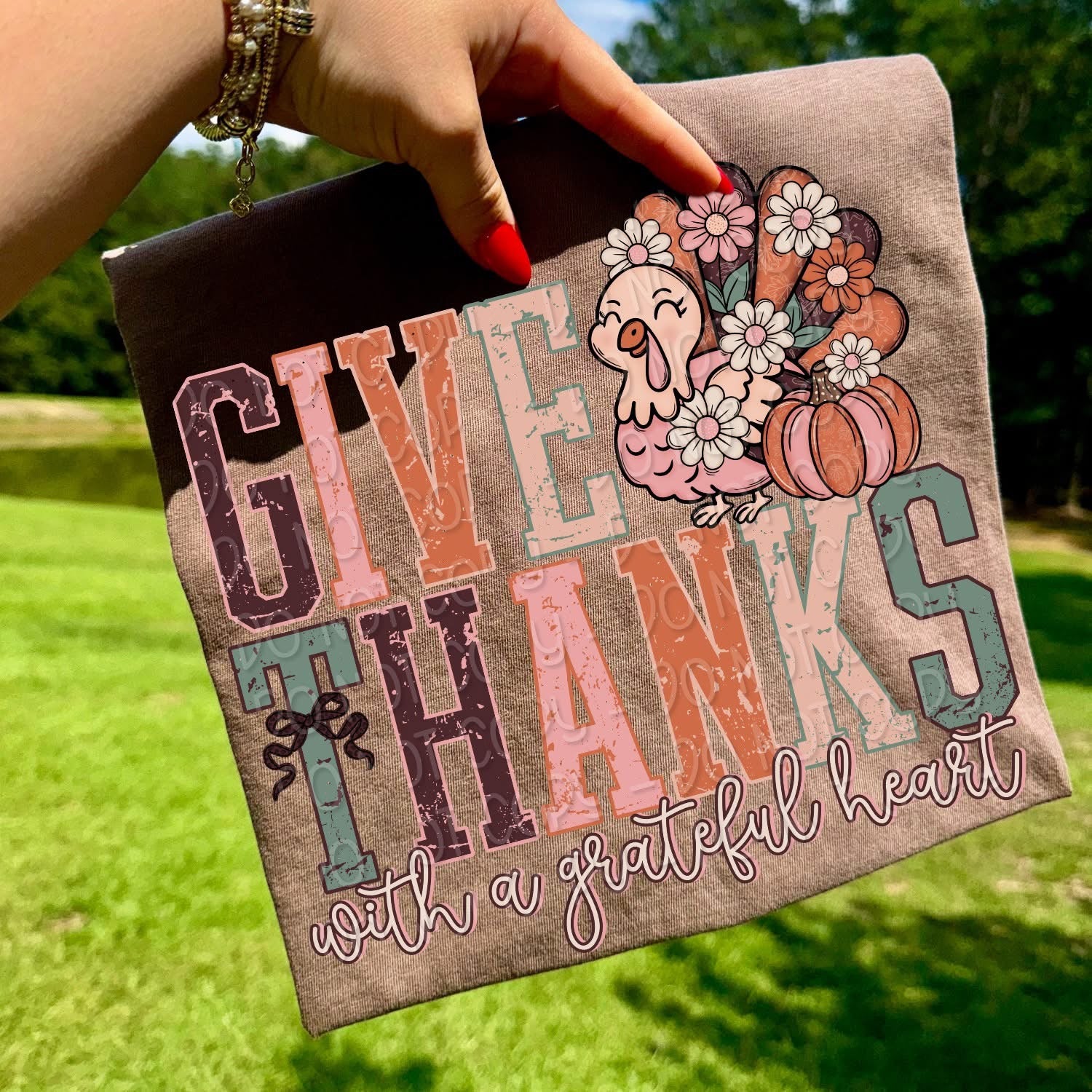 Give thanks floral turkey shirt option