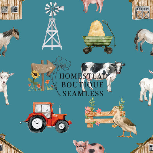 Teal farm seamless