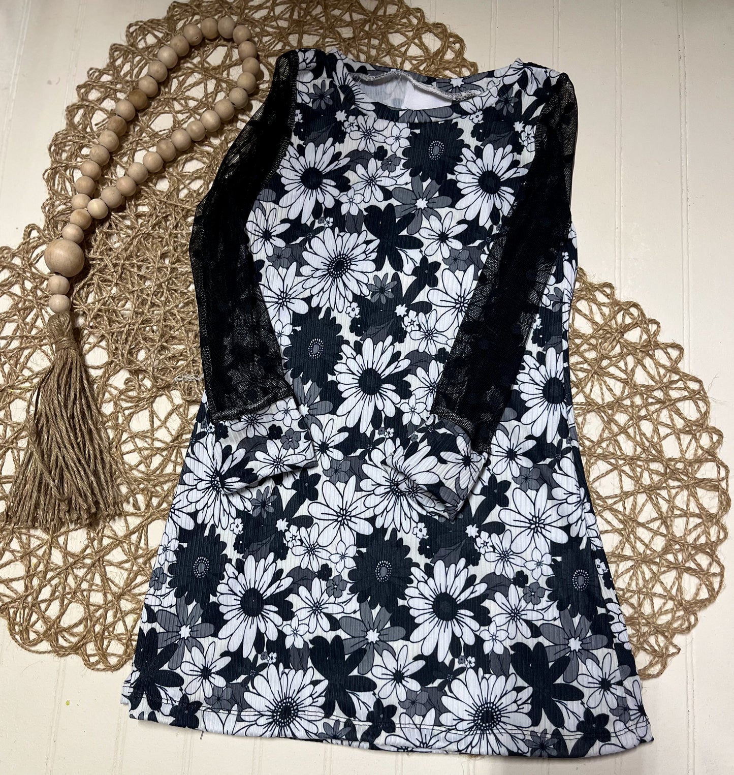 B&w floral with mesh t shirt dress (4t)