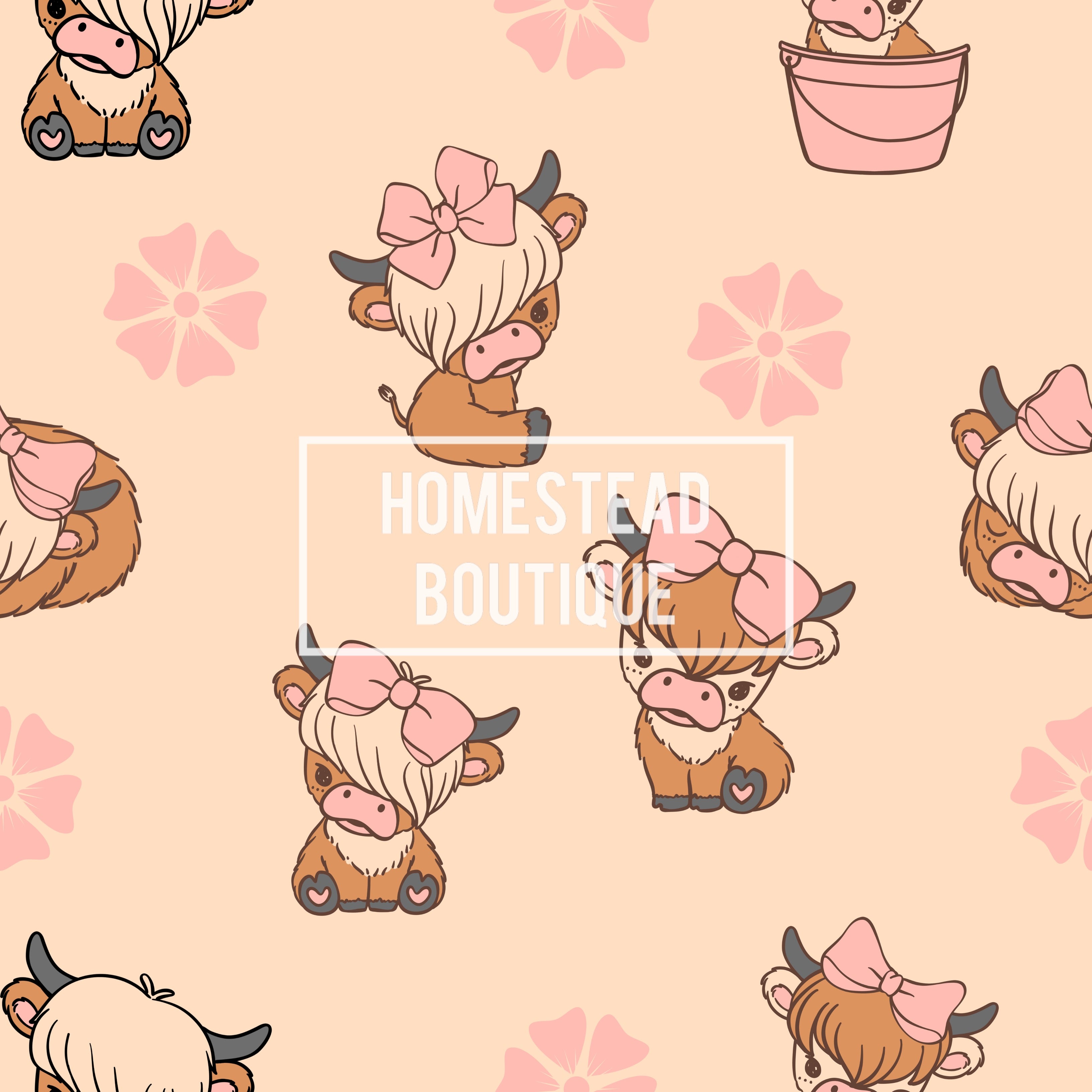 Highland cow with bow seamless