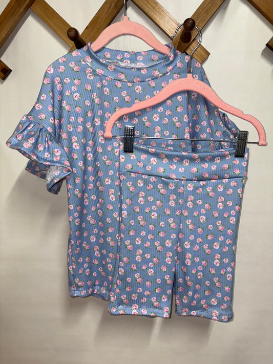 Floral ruffle dolman/biker set (6/7)