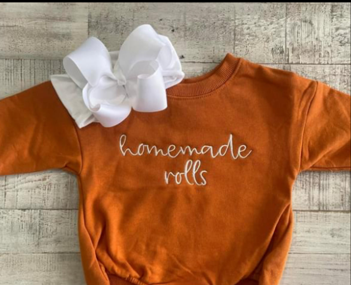 Homemade rolls embroidery sweater romper