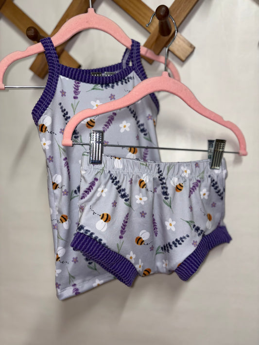 Lavender bee tank/shortie set (2t)