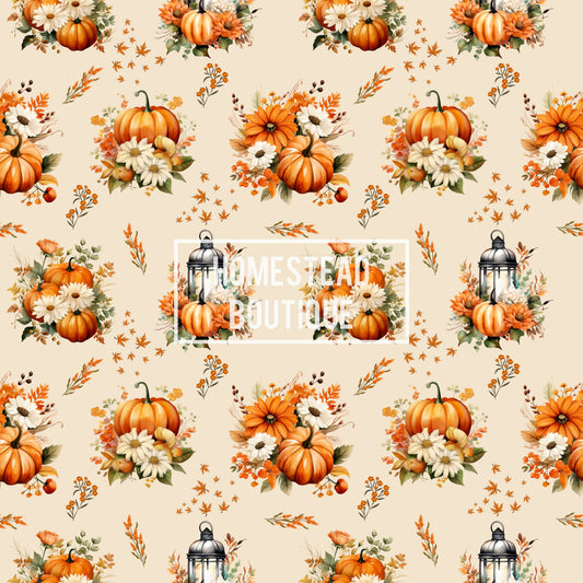 Fall pumpkin floral seamless