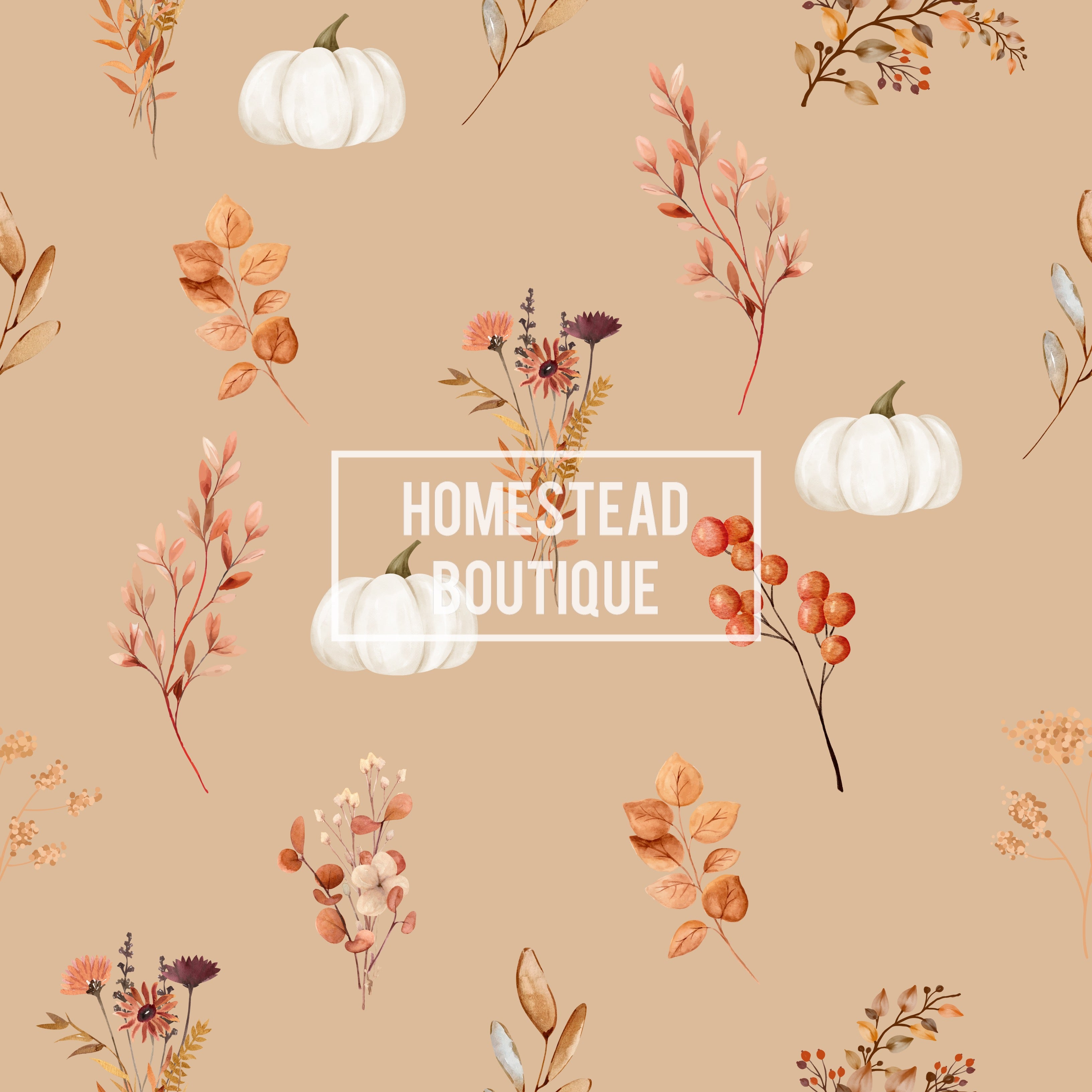 Fall leaves and white pumpkin seamless