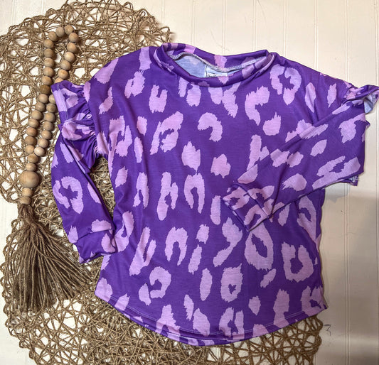 Purple leopard dolman with ruffle (5t)