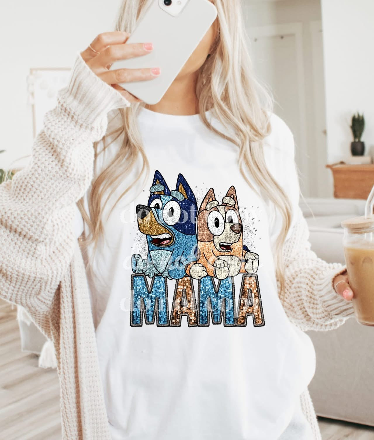 Faux sequins Bluey mama shirt option