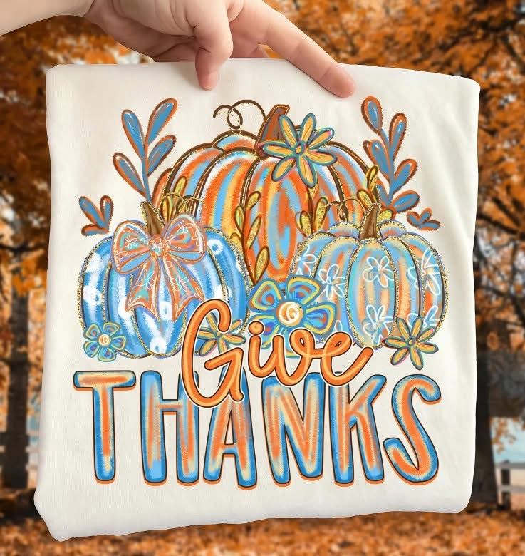 Blue/orange give thanks shirt option