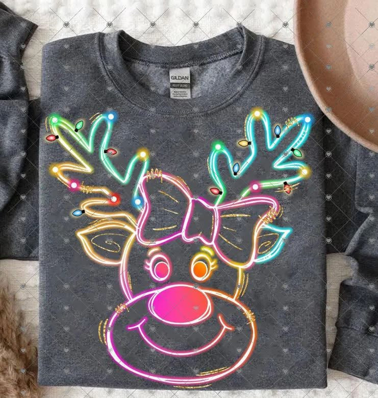 Reindeer with bow lights shirt option