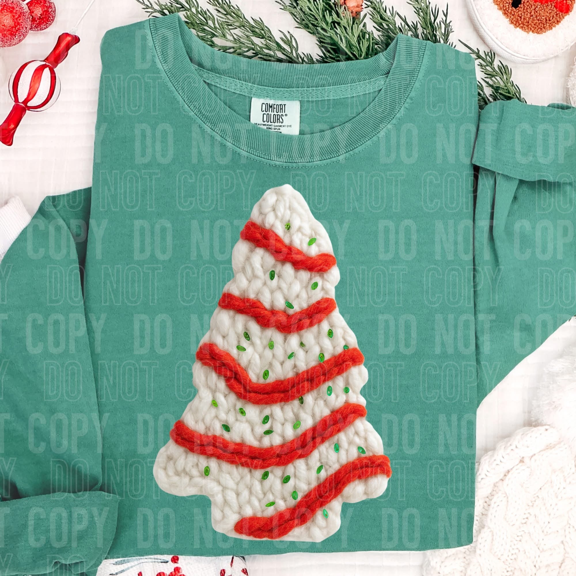 Faux yarn tree cake shirt option