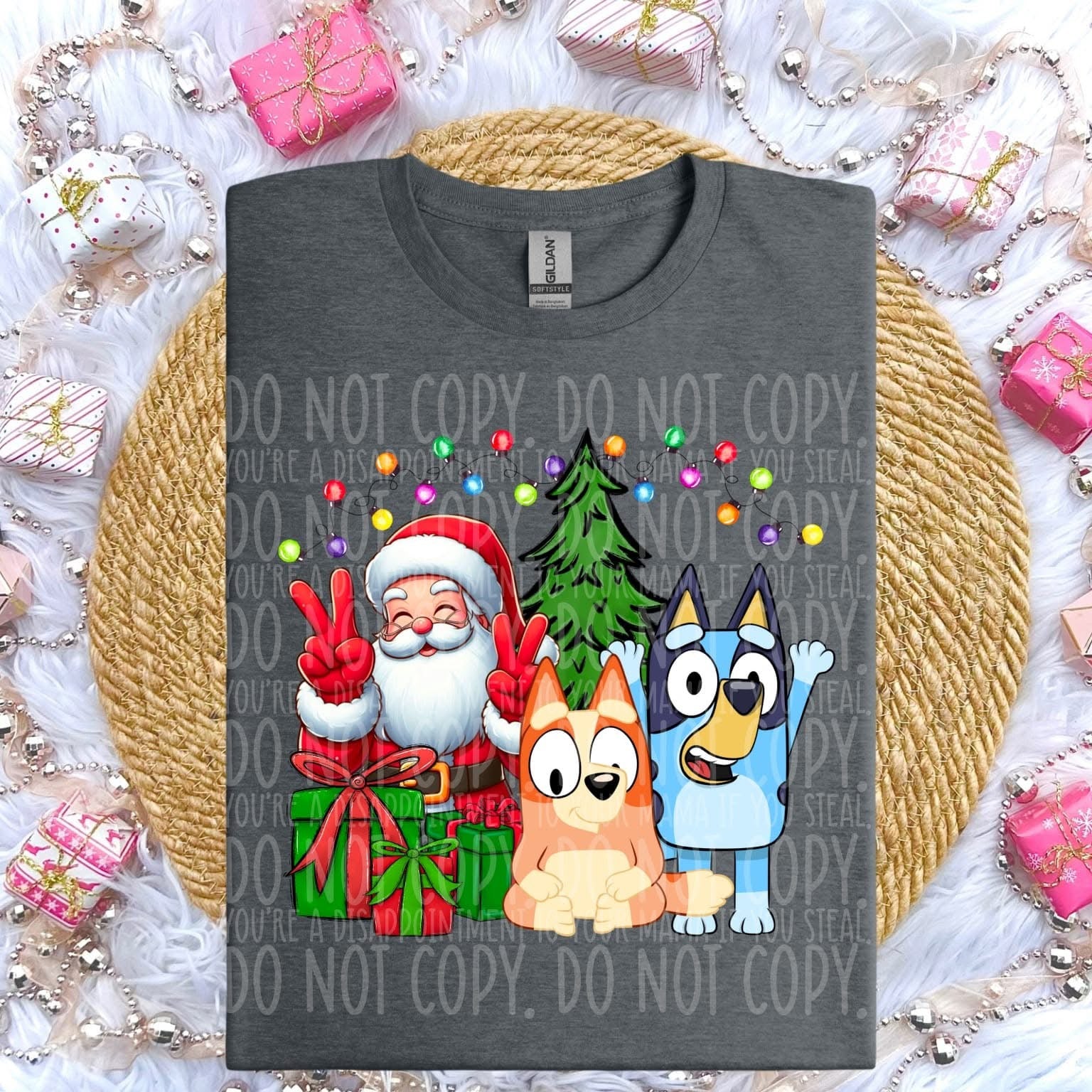 Santa and blue dog sisters shirt option