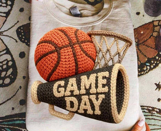 Faux yarn basketball game day shirt option